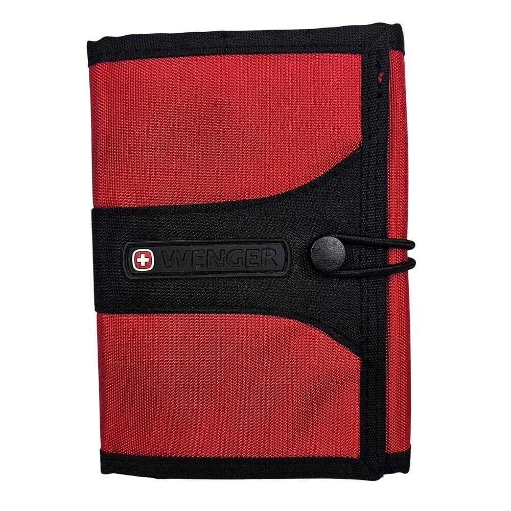 WENGER TRAVEL NECK TRI-FOLD RED & BLACK WALLET – MULTI‑POCKET PASSPORT ORGANIZER